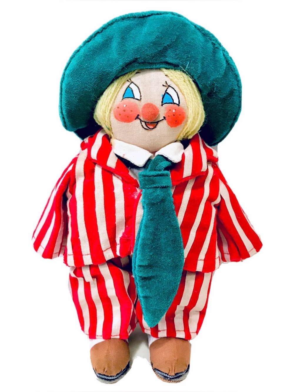 Vintage 1960's Hobo Clown Annalee Style Handcrafted Painted Christmas Suit Doll